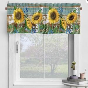 NEW! Country Farmhouse Sunflower Wood Grain Look Window Valance Floral Boho